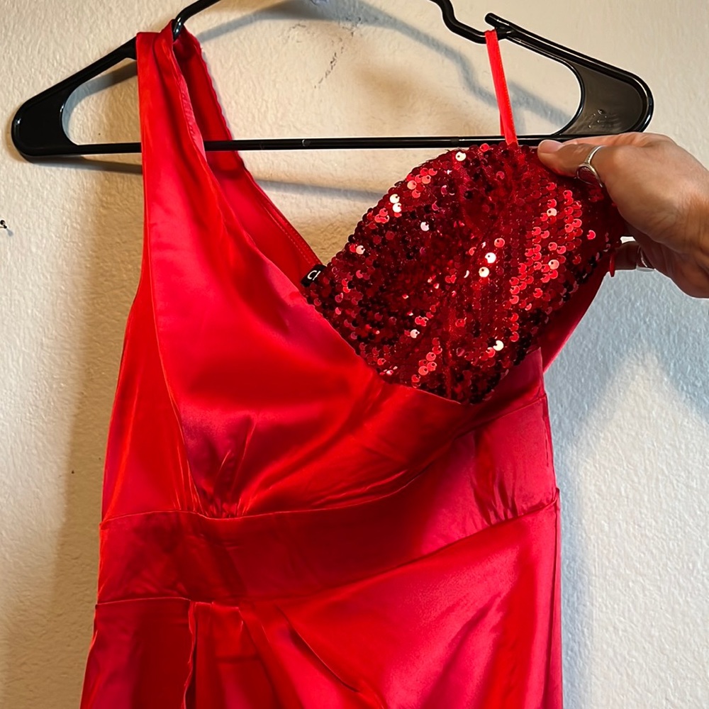 Red one shoulder dress